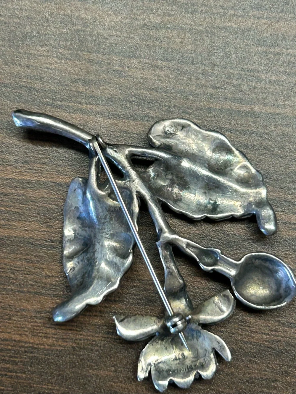 Vintage sterling silver Honolulu Ming’s Pikake flower leave brooch pin Rare